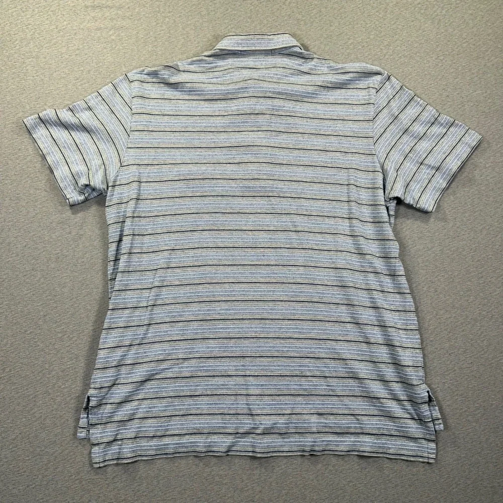 VTG Polo Ralph Lauren Polo Shirt Mens‎ L Blue Grey Striped Pima Cotton Textured